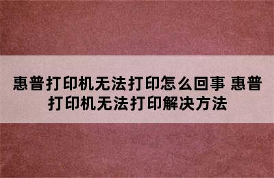 惠普打印机无法打印怎么回事 惠普打印机无法打印解决方法